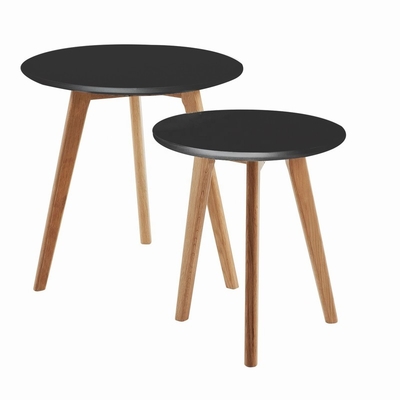 Solid Oak Wood Round Scandinavia Coffee Table Set 2 With MDF Top