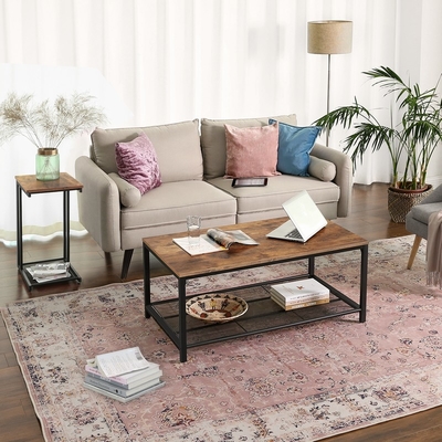 C Shape Wood And Metal Coffee Table Sofa Nesting End Tables