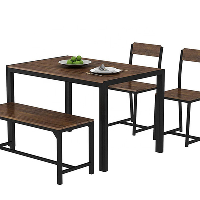 Customized Wood Metal Dining Table With Bench And Chairs For Restaurant