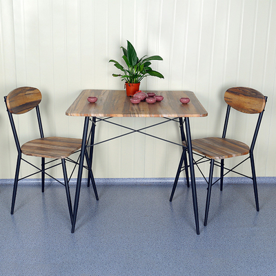 Brown 2 Seater Metal Dinning Table And Chair Set MDF Wooden Top