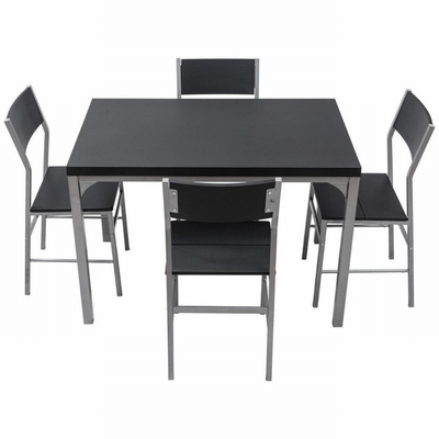 Home Wooden Black Dining Table Set 4 Seater Chairs With Metal Frame
