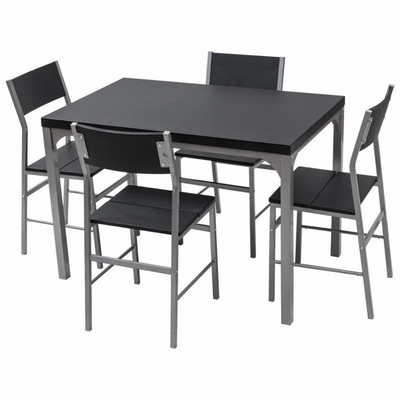Home Wooden Black Dining Table Set 4 Seater Chairs With Metal Frame