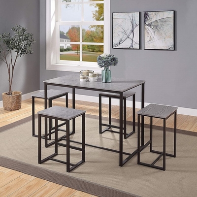 Customized 5pc Pine Dinning Table And Chair Set Glossy Finish