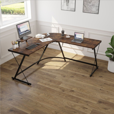 Reversible Corner L Shaped Computer Desk Brown For Home Office