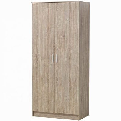 Custom 2 Door Natural Wood Armoire Wardrobe For Clothes Big Storage Space