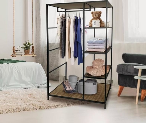 Metal And MDF Wood Cloth Storage Rack For Bedroom