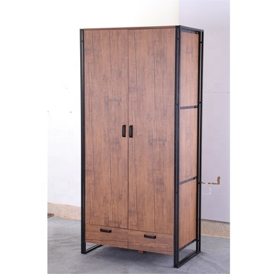 Rustic Brown Industrial Wooden Modern Wardrobe Cabinet Closet 2 Doors