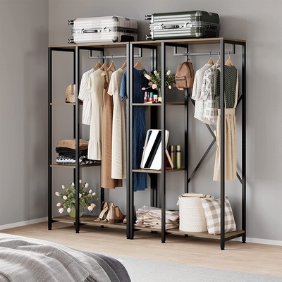 Rustic Metal Wood clothes storage racks Wardrobe Hall Tree For Bedroom Apartment