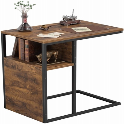 C Shaped Reversible Metal Frame Fir Timber Bedside Table Nightstand With Shelf