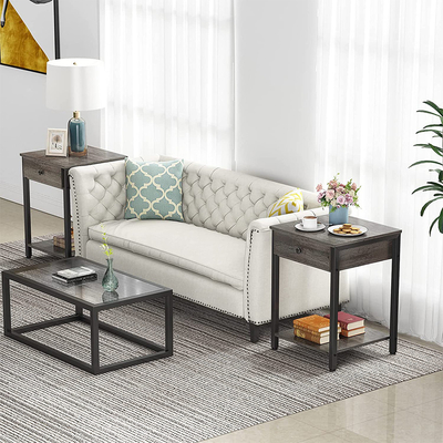 Customized Metal Frame Farmhouse Style Nightstands Gray Wood