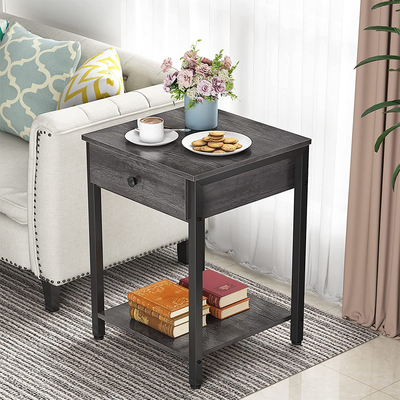 Customized Metal Frame Farmhouse Style Nightstands Gray Wood