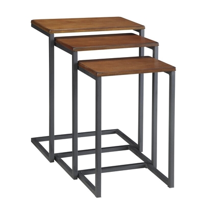 Industrial Wood Metal Nesting Bedside Tables C Shaped
