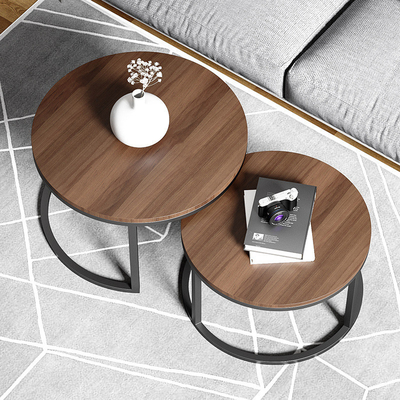 Metal Solid Wooden Round Circular Nesting Coffee Tables For Sofa BedSide