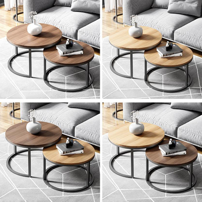 Metal Solid Wooden Round Circular Nesting Coffee Tables For Sofa BedSide