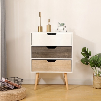 Colorful Particle Board Assembled Timber Bedside Table 3 Drawers for Bedroom