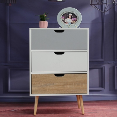 Colorful Particle Board Assembled Timber Bedside Table 3 Drawers for Bedroom