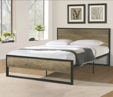 Roydom Wooden Metal Furniture Full Size Iron Bed Frame With Wood Headboard